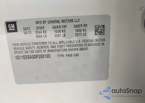 2013 Chevrolet Malibu 2Lt from USA, damaged, VIN 1G11E5SA9DF280103